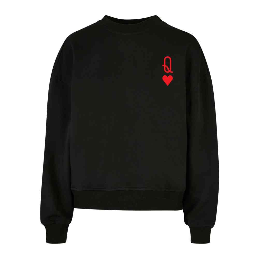 Merchcode - Hugs & Love Queen of Hearts Oversized Rundhalspullover - Schwarz